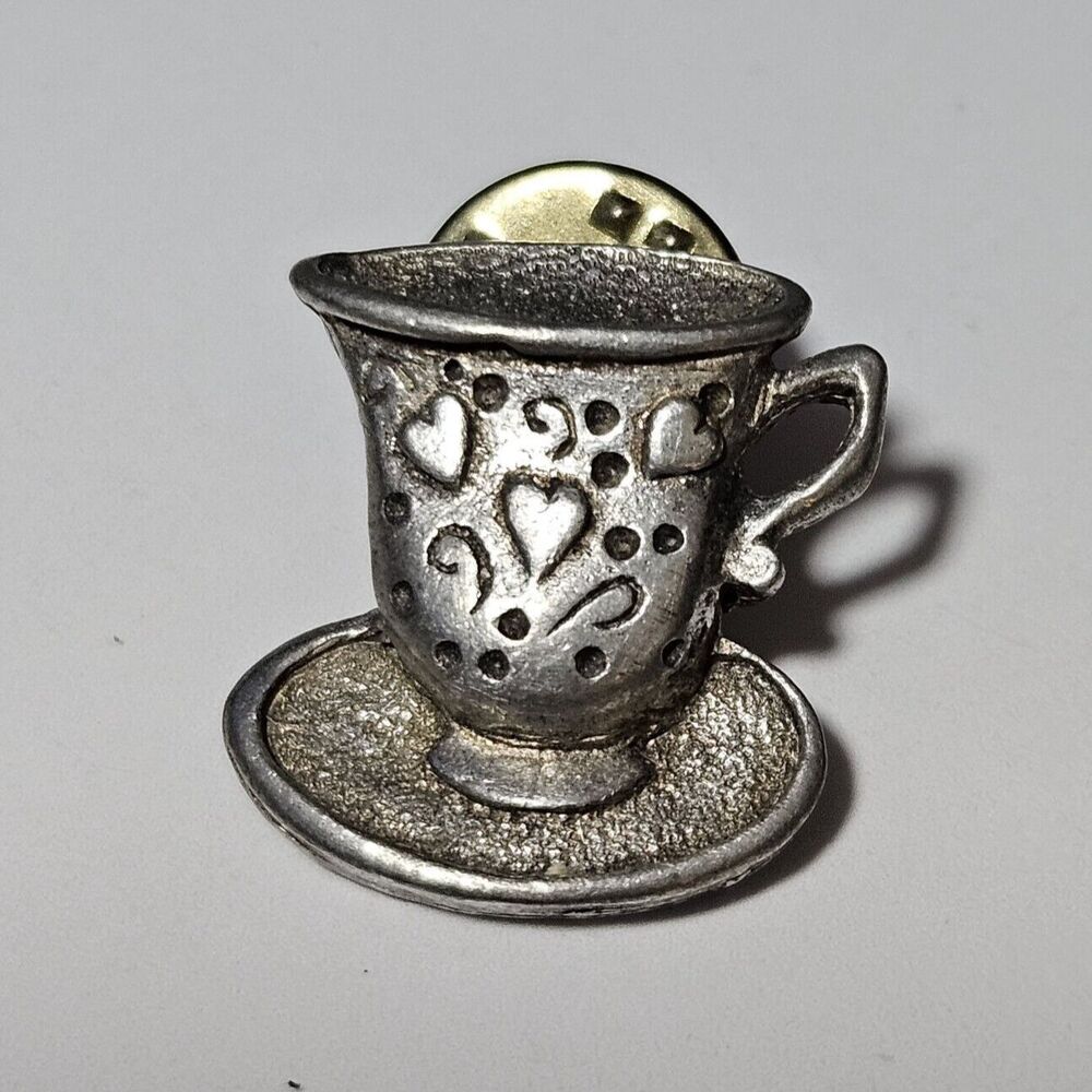 Vintage Silver Tone Teacup And Saucer Pin